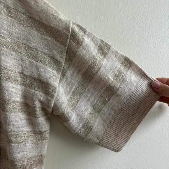 Pure collection linen blend striped cardigan beige tan sz US 6 - Picture 5 of 12